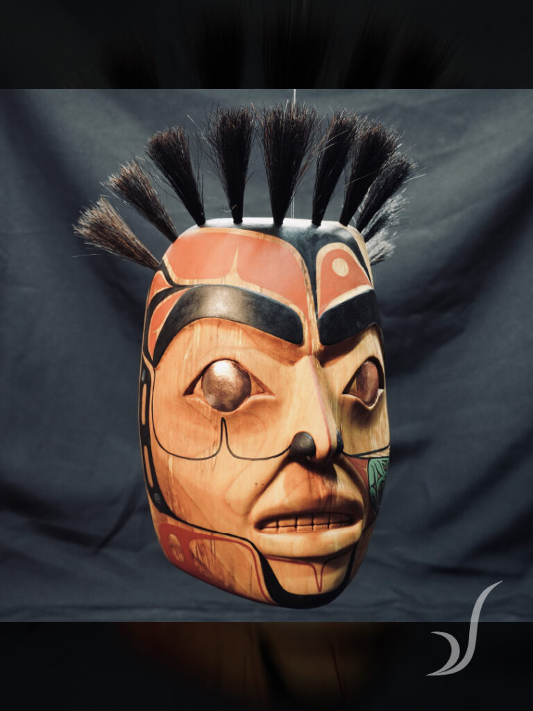 Hand carved Tlingit mask titled Noble Warrior